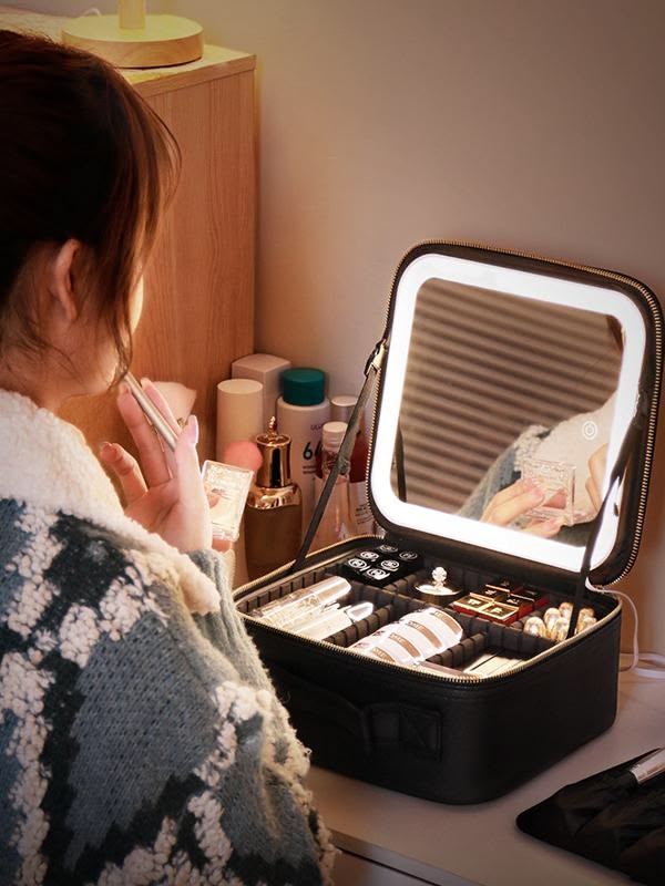 Lighted LED Travel Makeup Organizer Bag | Portable LED Illuminated Cosmetic Bag