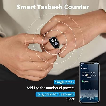 Digital Tasbih Ring OLED Screen Zikr Counter| Smart Zikr Ring OLED Display Tally Counter